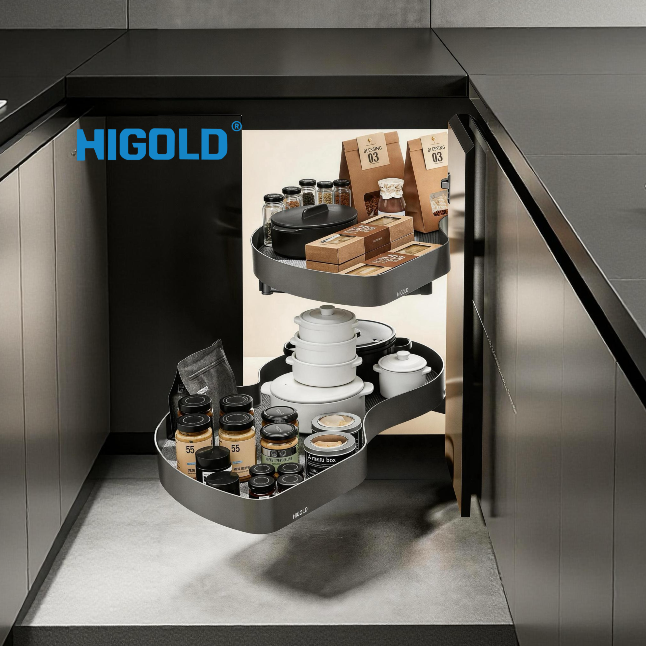 HIGOLD Kitchen Corner Cabinet Pull Out Unit