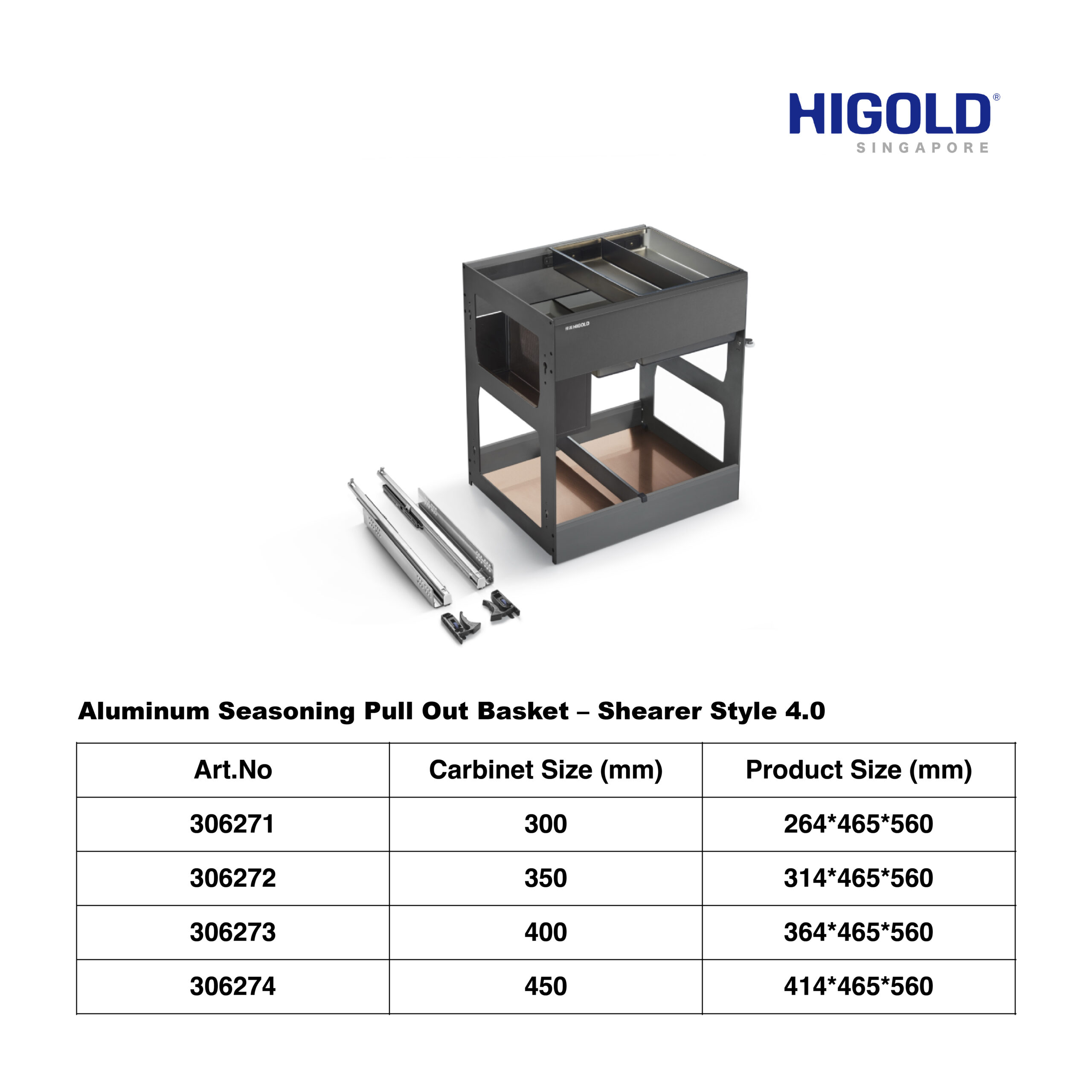 HIGOLD Aluminum Seasoning Pull Out Basket - Shearer Style 4.0 - Image 2