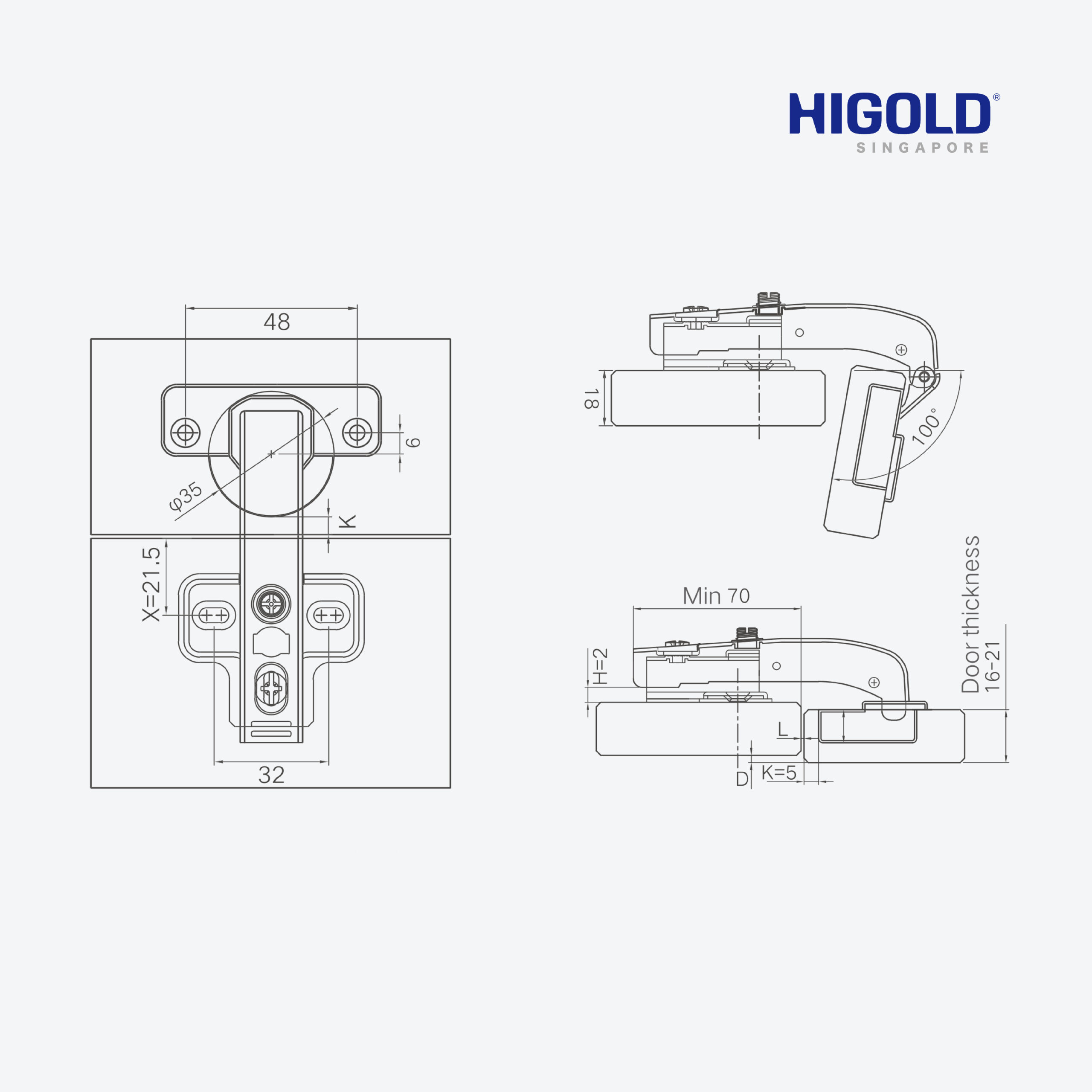 HIGOLD 90° Swing Door Damping Hinge-G SERIES - Image 5