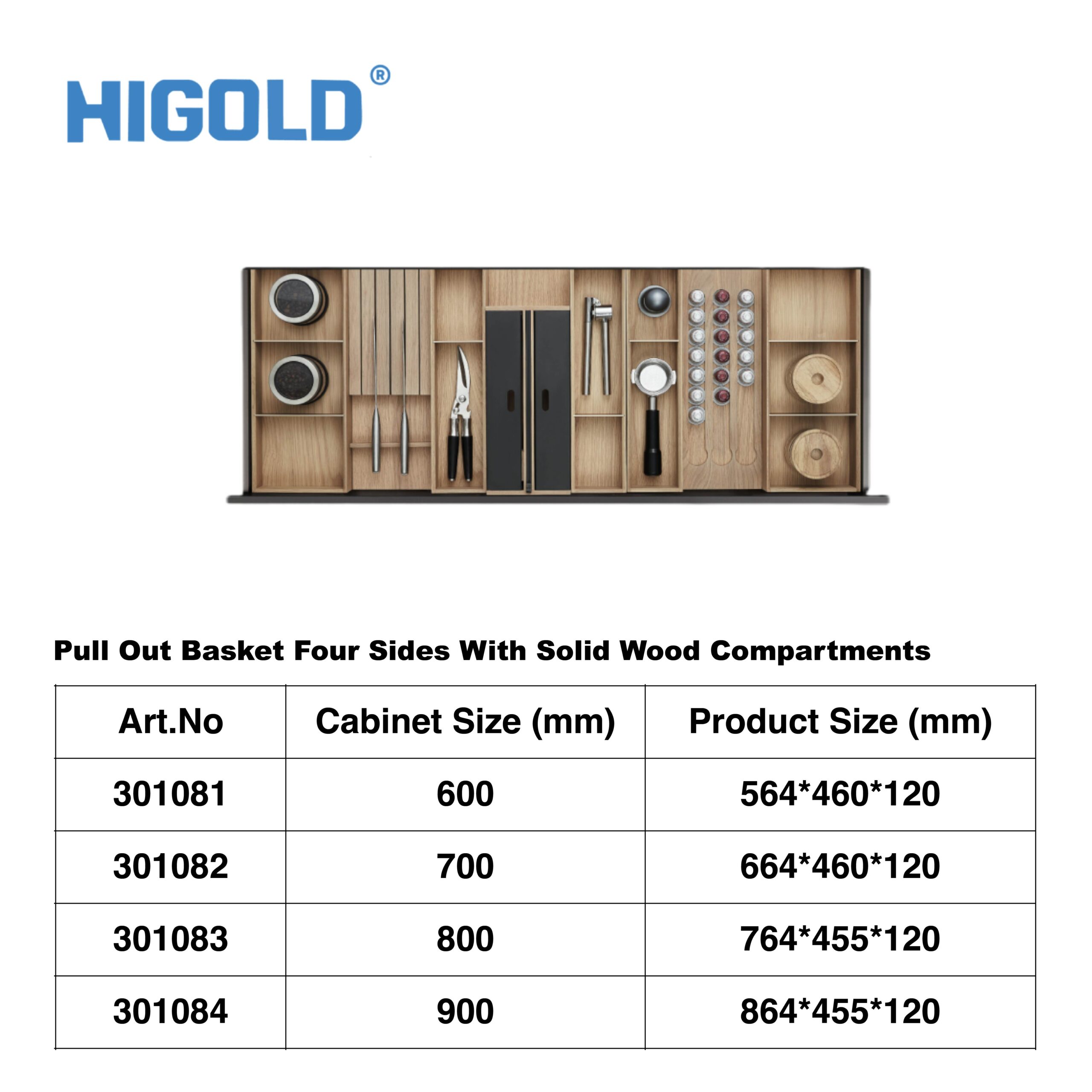 HIGOLD Pull Out Basket Four Sides With Solid Wood Compartments - Image 3