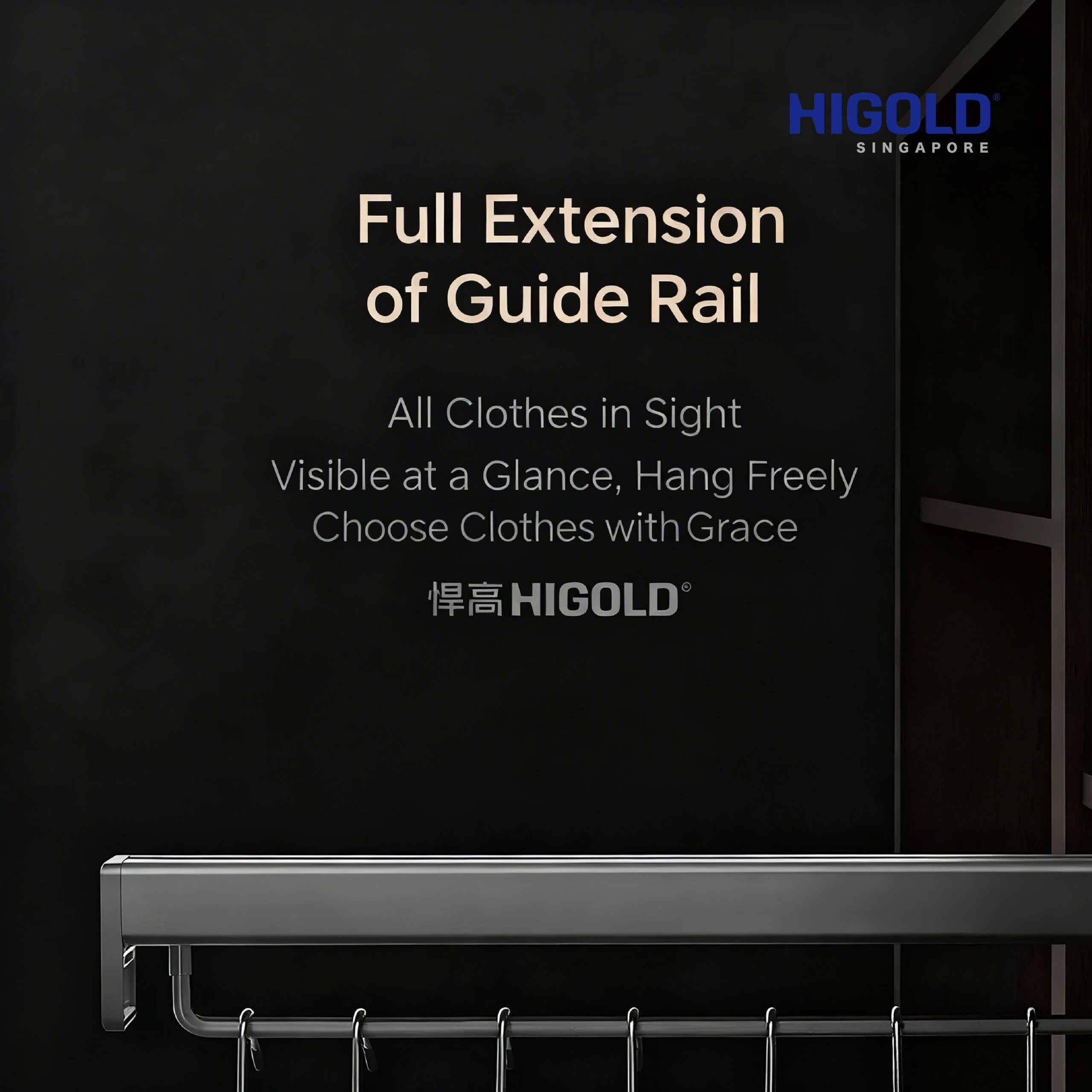 HIGOLD A Series Smart Island Vertical Top-Mounting Cloth Rack - Image 4