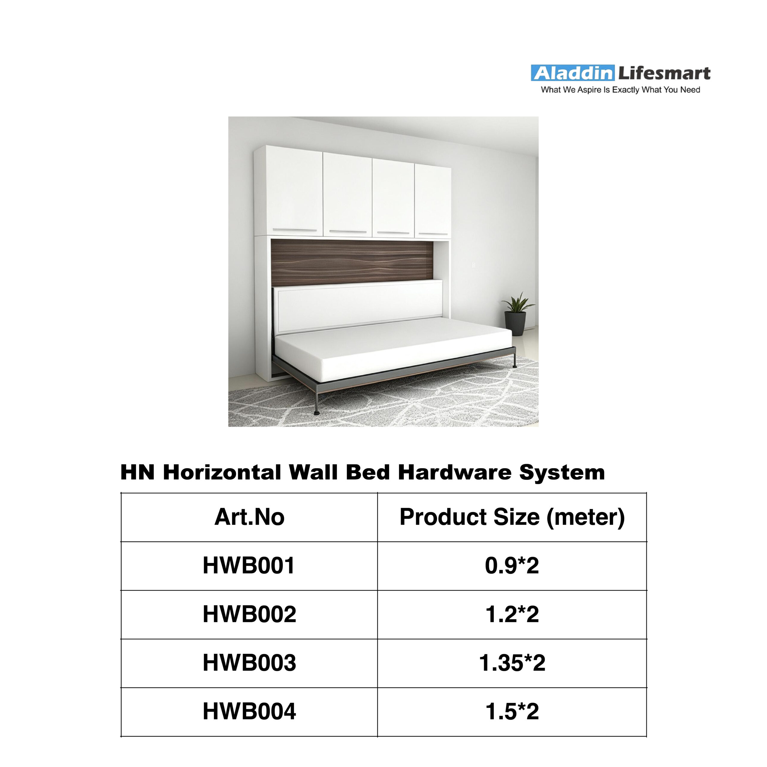 HN Horizontal Wall Bed Hardware System (Basic Set, Mattress Not Included) - Image 2